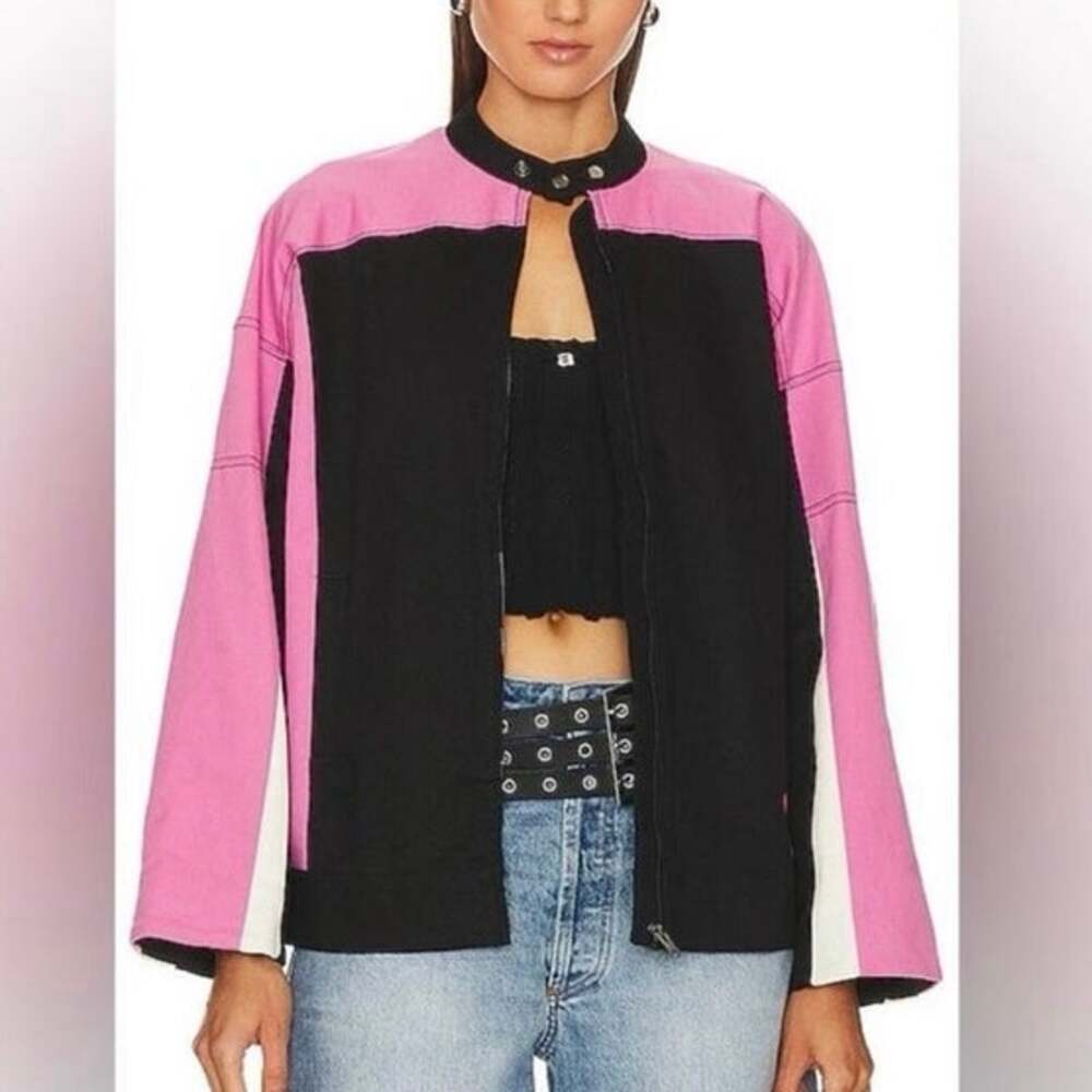 Lovers + Friends Julia Bomber Jacket in Black & Pink Size Small